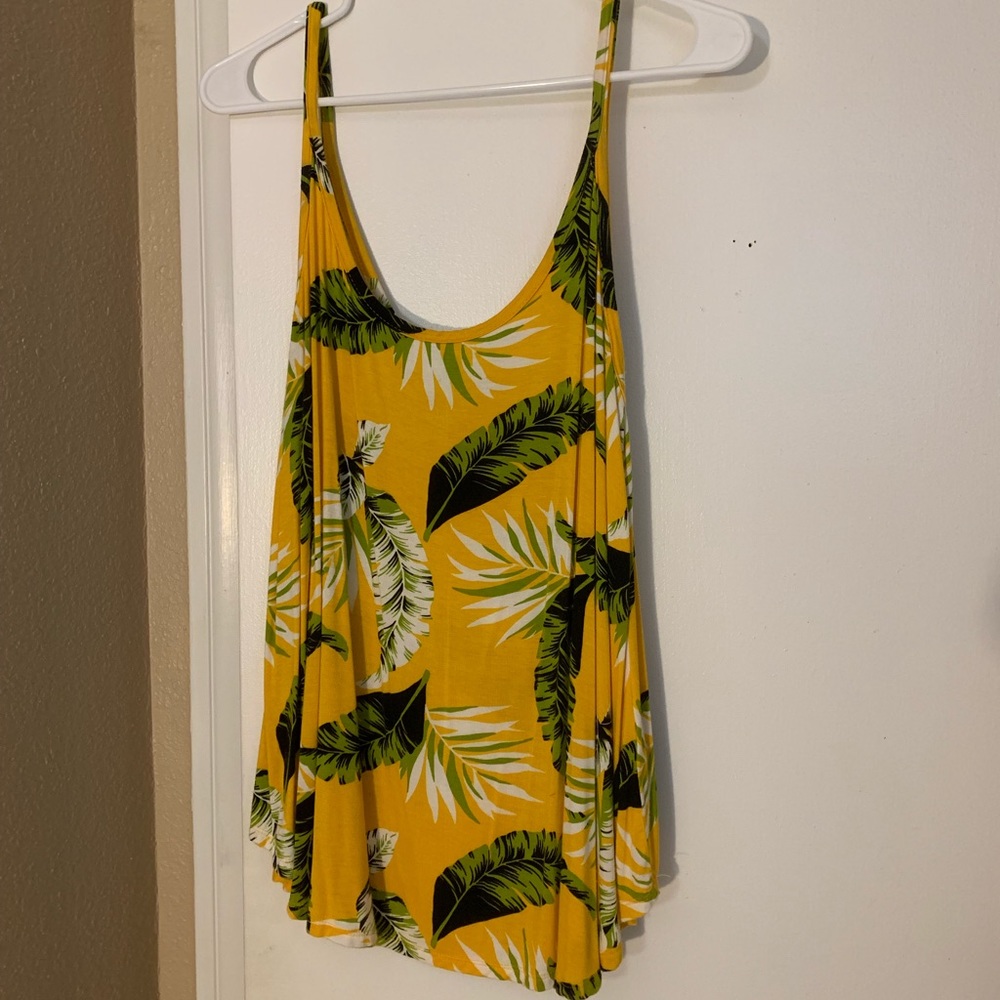 Yellow tank top with tropical leaves